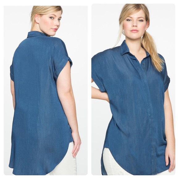 Eloquii Tops - Eloquii Chambray Blue Popover Blouse short sleeve